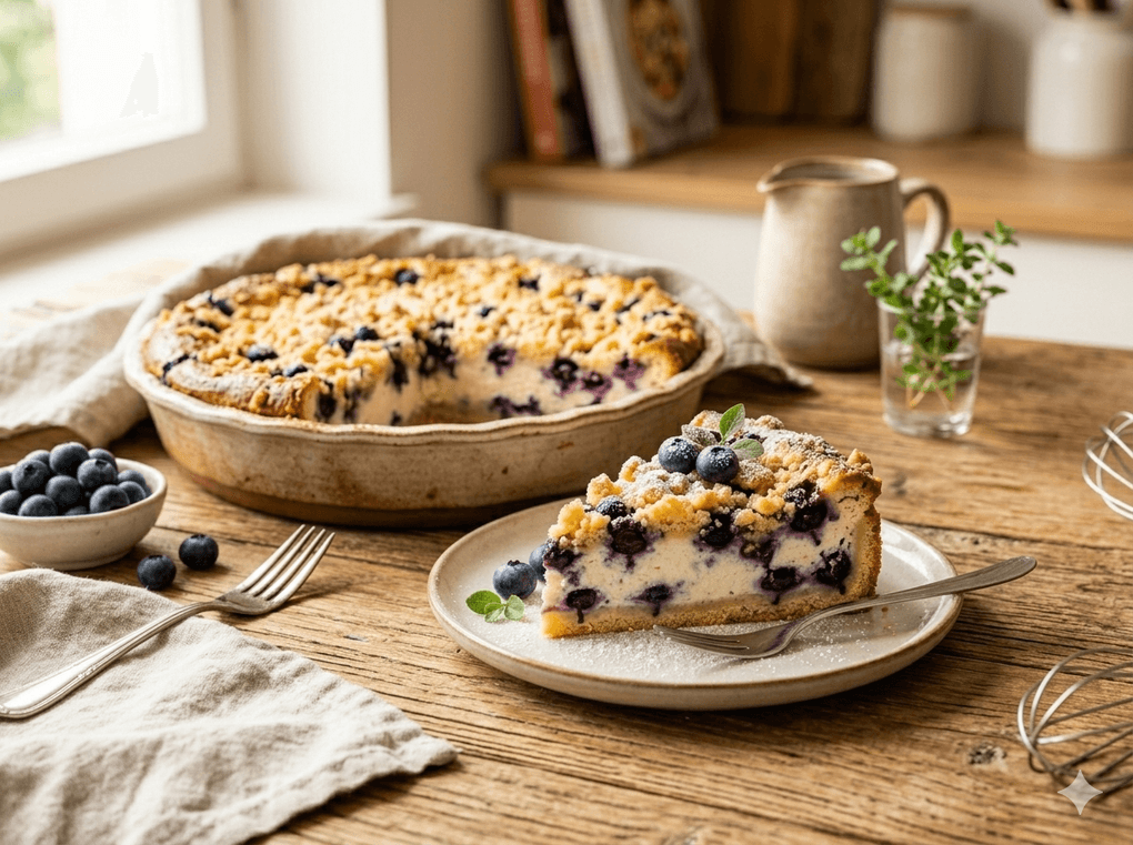 Heidelbeer-Quark-Kuchen mit Streuseln